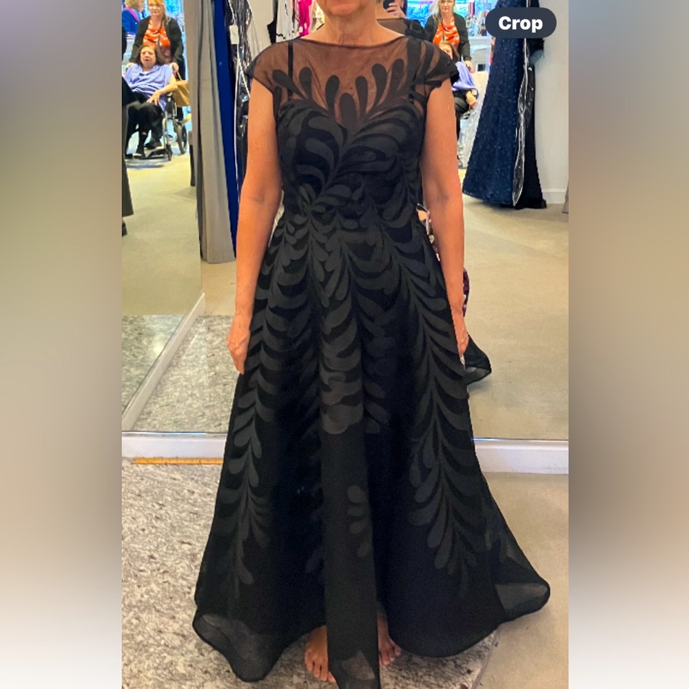 Designer mother of the bride black formal dress.